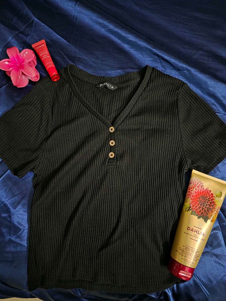 Cute Black Ribbed Top