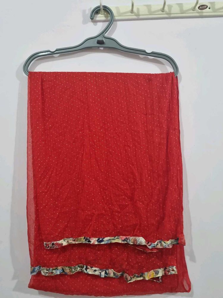 Red Duppata With small yellow dots