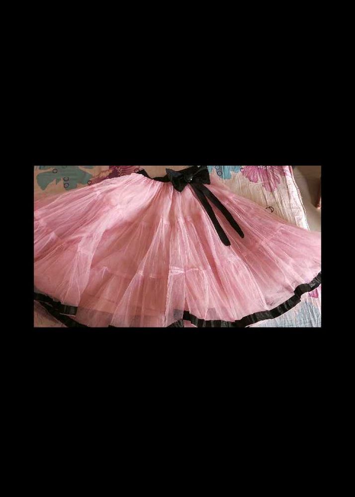 Pink Tulle Skirt with Black Bow Combo
