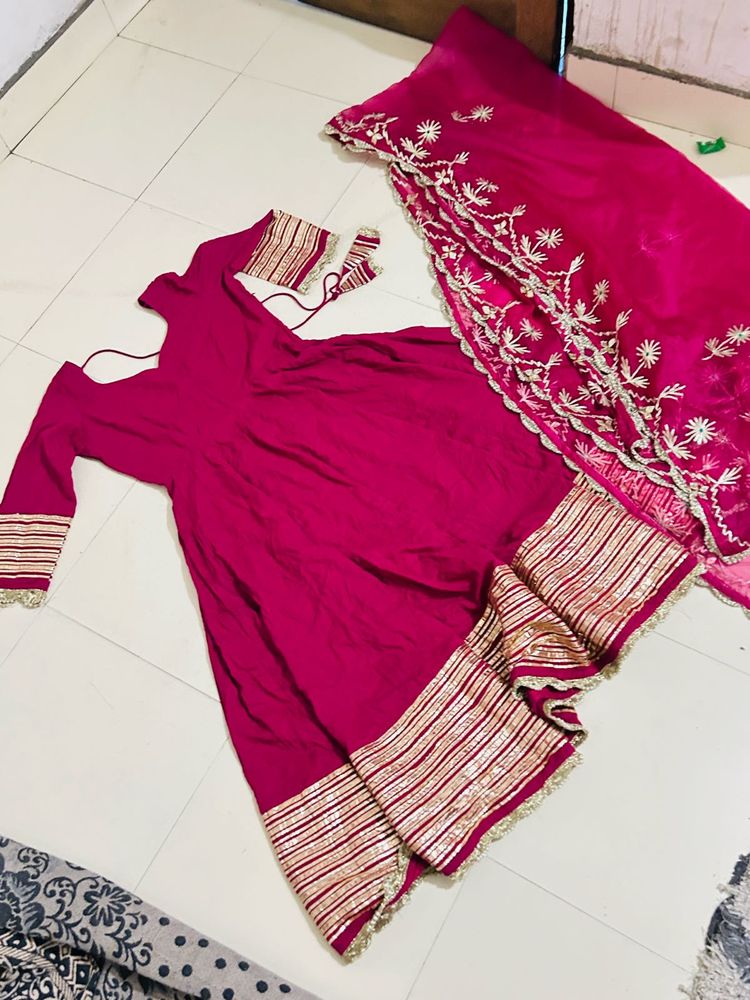 Pink &amp; Gold Anarkali Suit