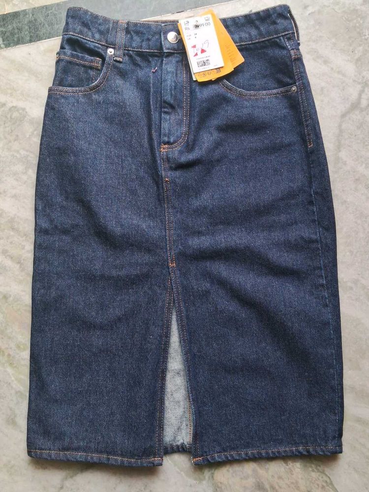 H&amp;M High Waist Dark Blue Denim Skirt