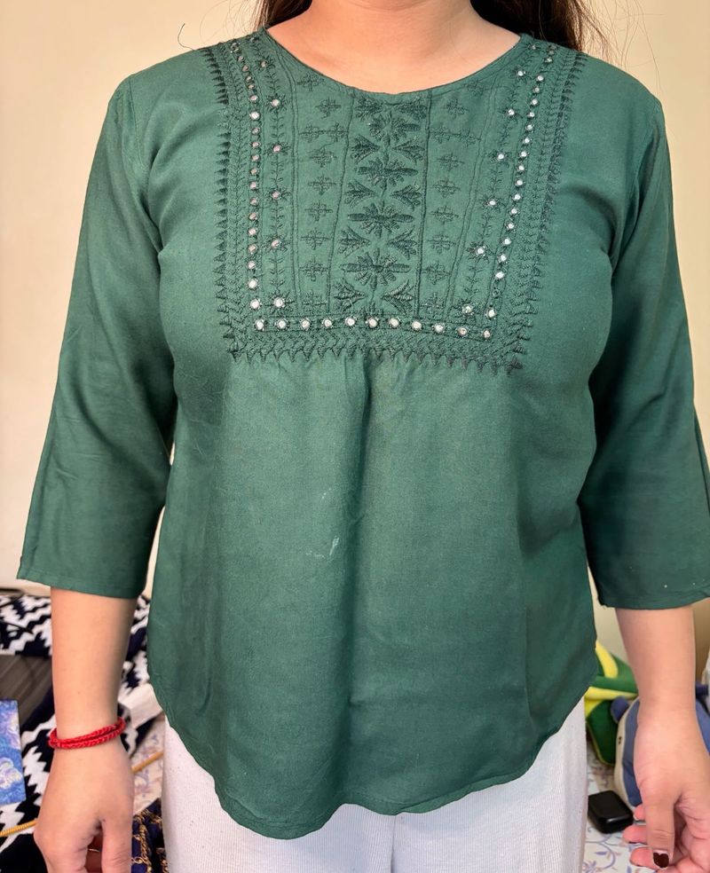Embroidered Green Top