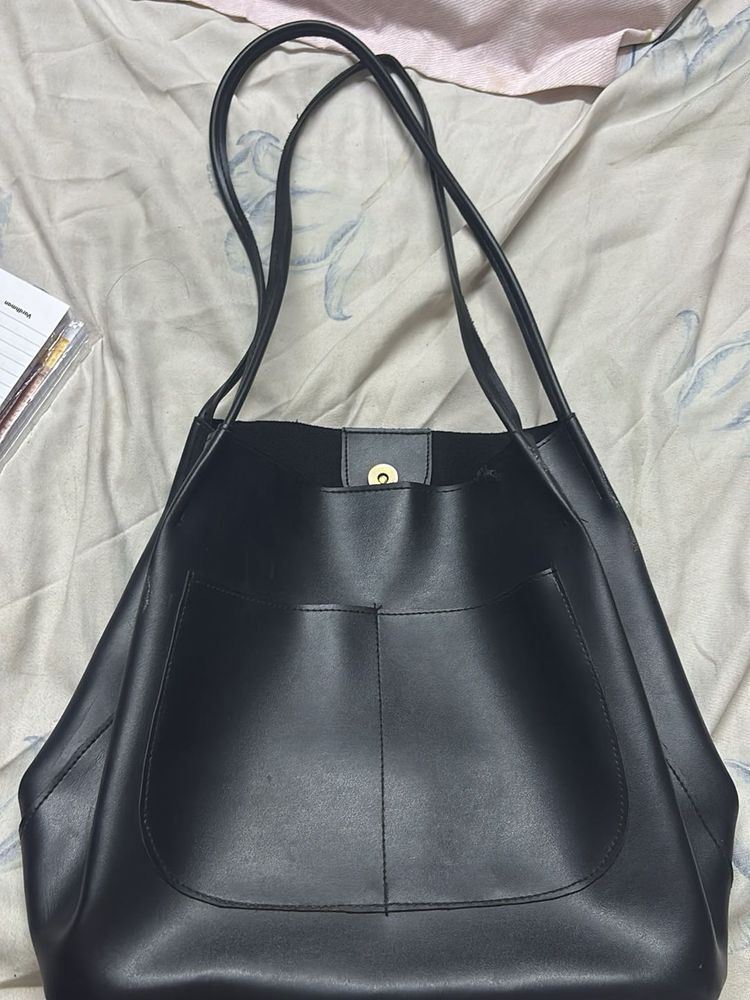 Leather Black Tote Bag