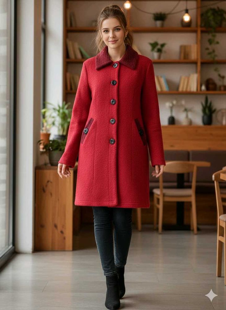 Red Wool Blend Coat