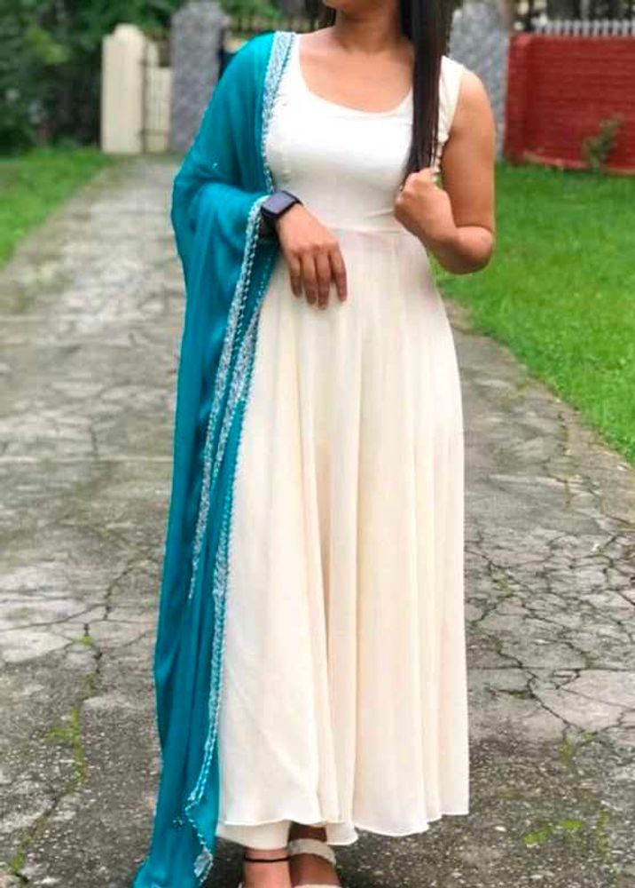 Elegant White Anarkali Kurta Set