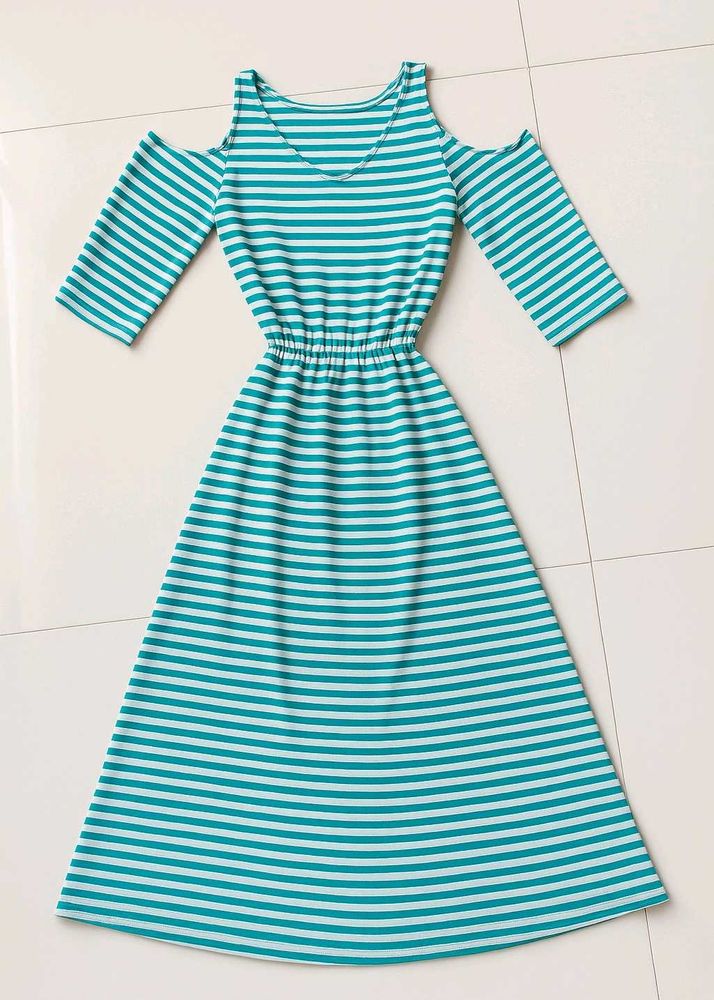 Striped Cold Shoulder Midi Dress