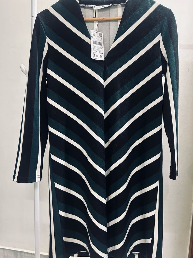 Formal Green Striped Well Fitted Dress
