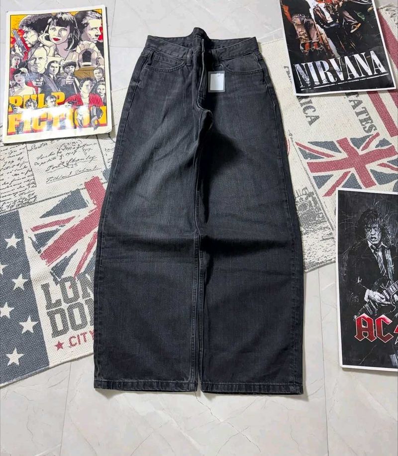 Wide Leg Black Denim Jeans