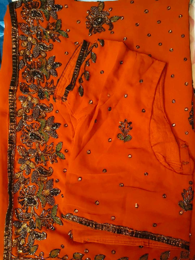 Orange Embellished Saree