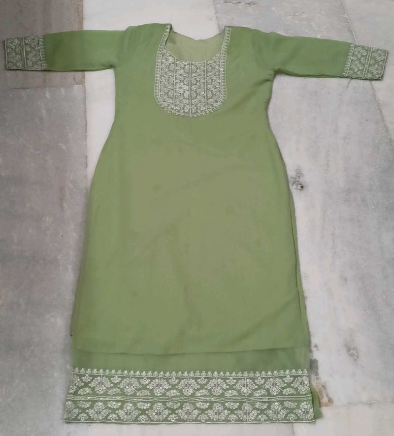 Embroidered Green Kurti