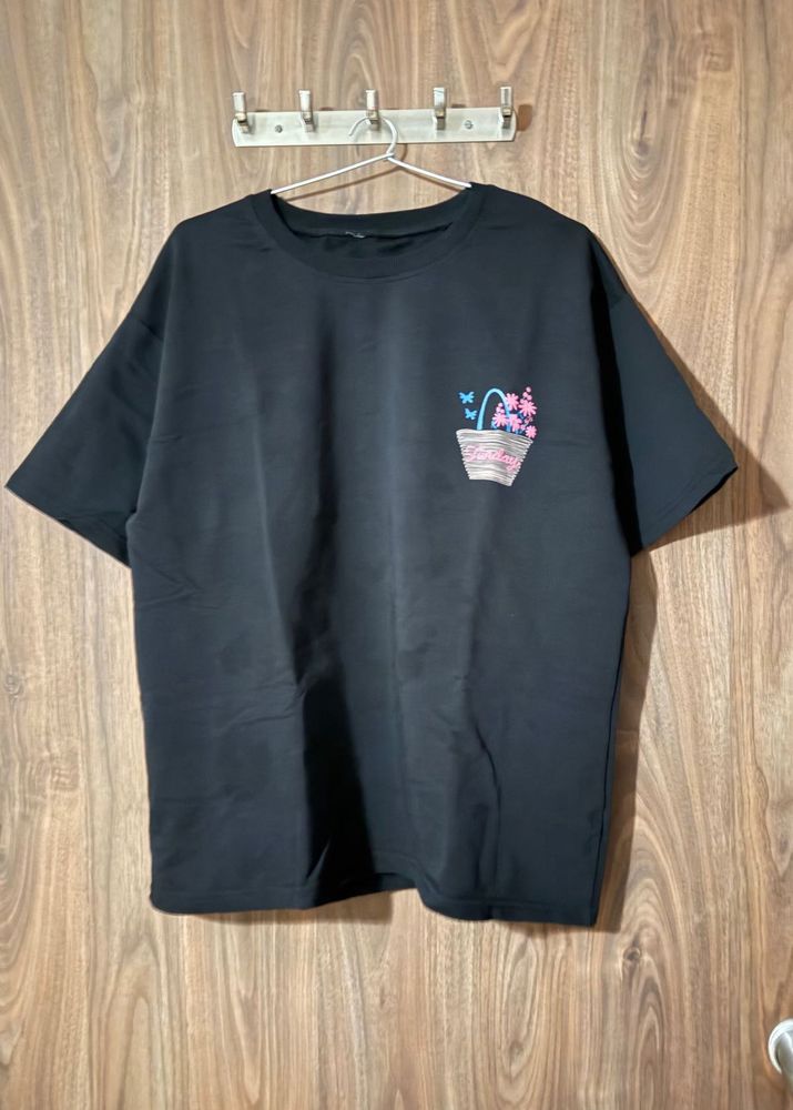 Black T-Shirt with Butterfly &amp; Flower Basket