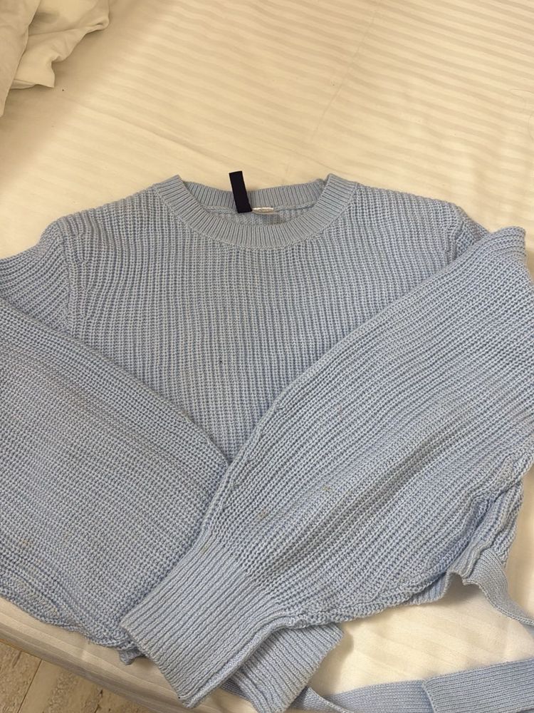 Cute Light Blue backless Knit Sweater