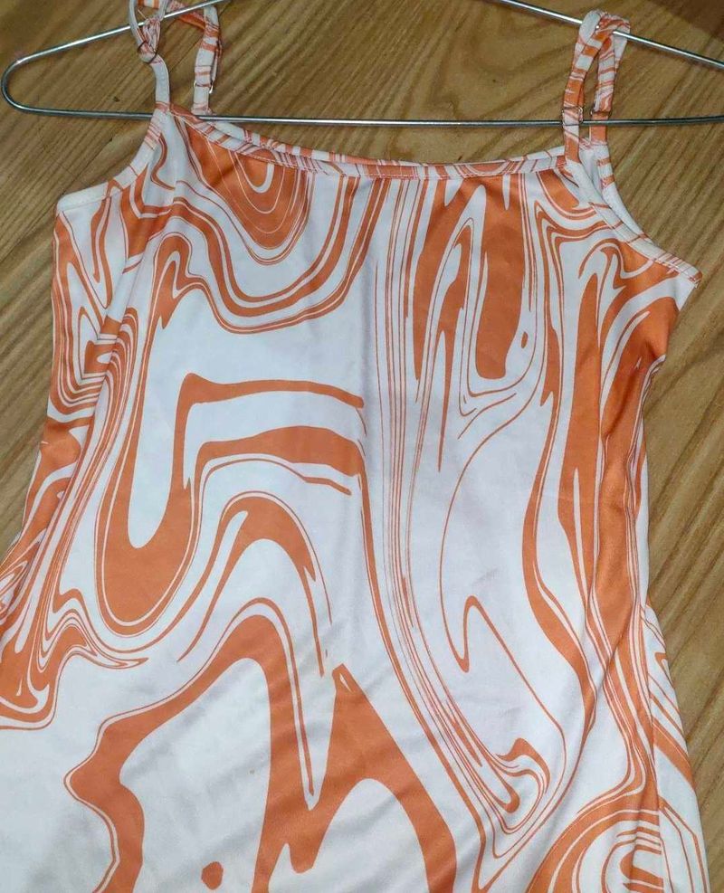 Orange Marble Print Cami Dress