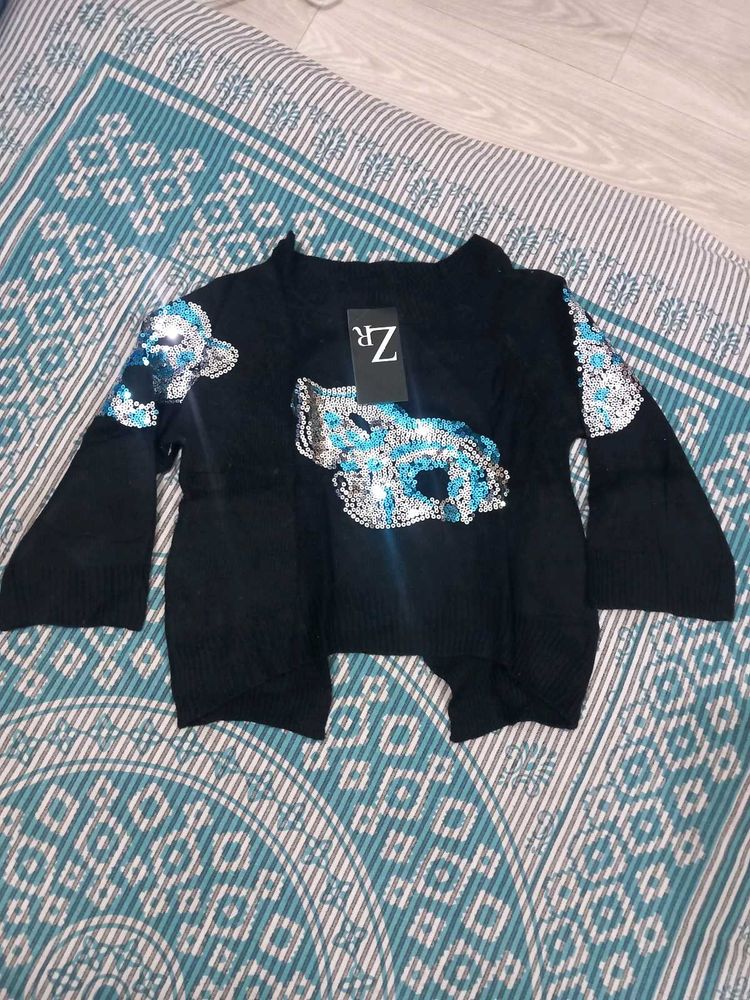 Stylish Black Embellished crop top/ Sweater