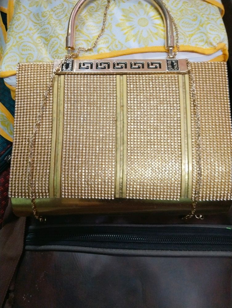 New Unused Party Wear Clutch Gold Sling