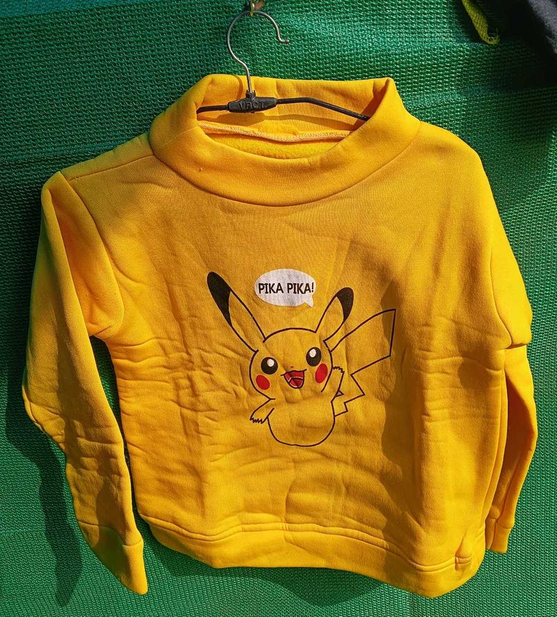 Pikachu Yellow Pullover ( free size upto M)