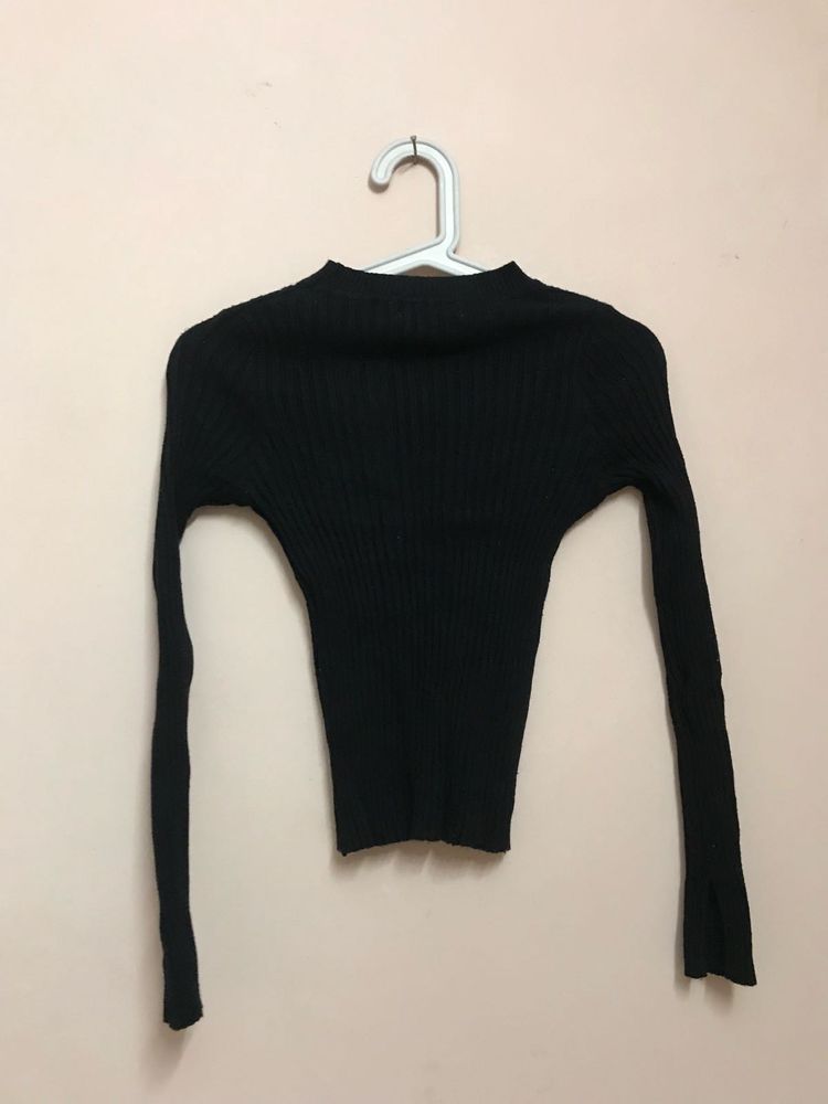 Black Ribbed Knit Top