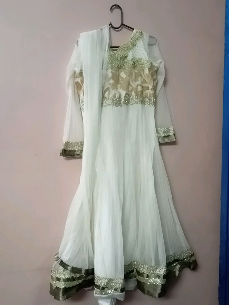 White Creamy Gown With Dupatta....