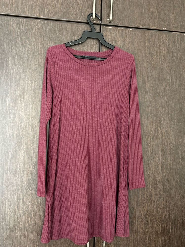 Burgundy Ribbed Knit Dress