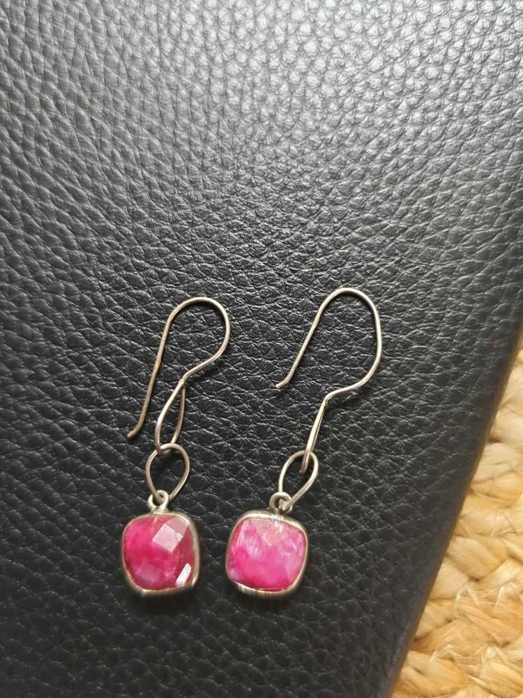 92.5 | Silver Ruby Drop Earrings - Fabindia