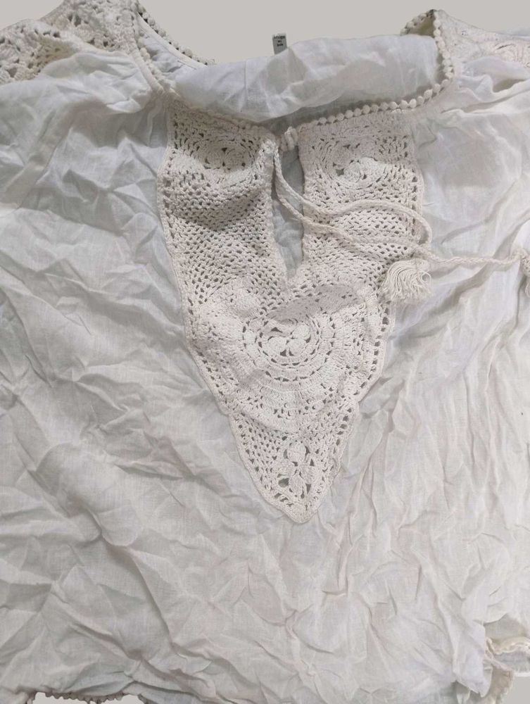 Crochet Detail White Tunic Top