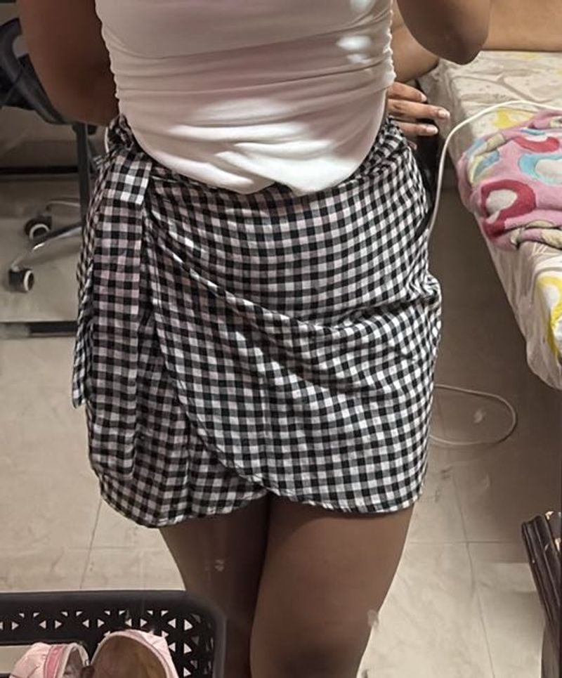 Checkered Wrap Skirt