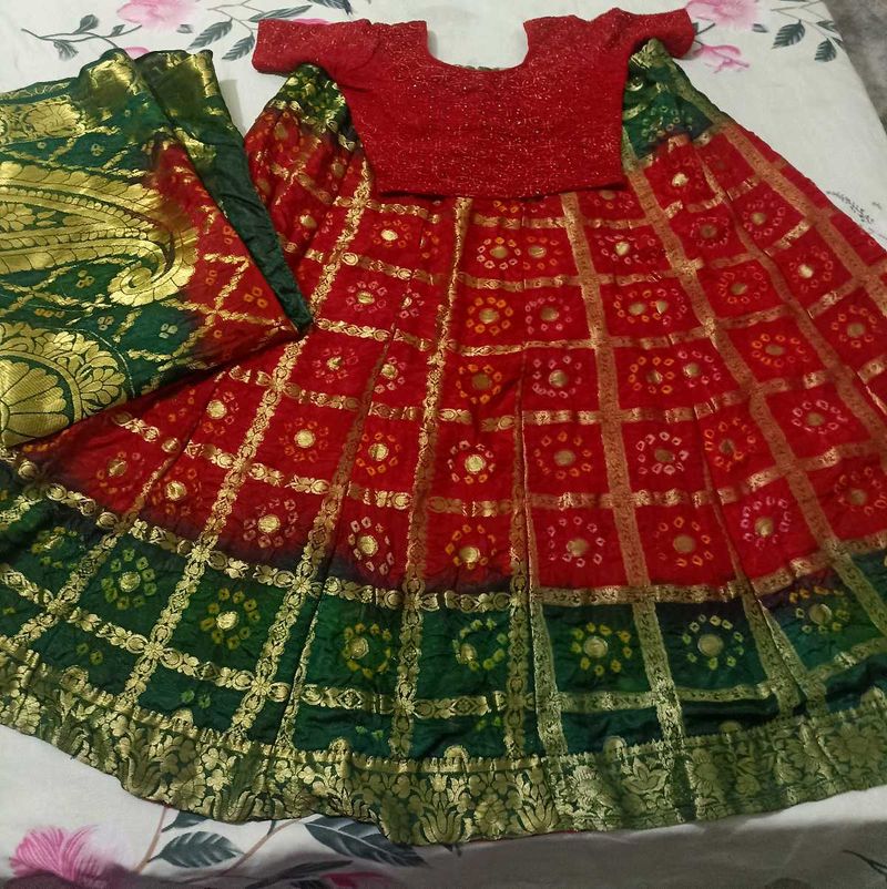 Red and Green Lehenga Choli Set