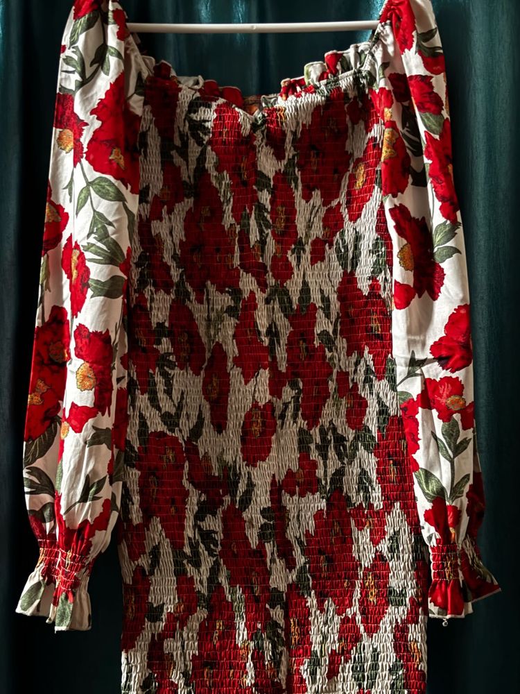 Red Floral Dress Size- Small