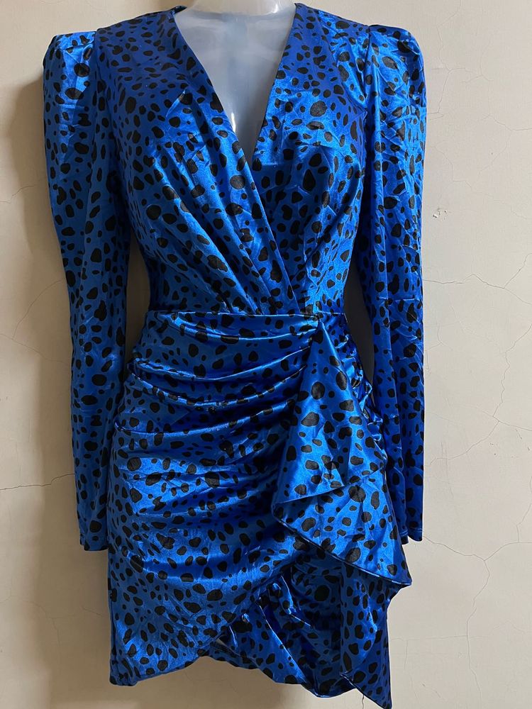 Blue Animal Print Mini Dress