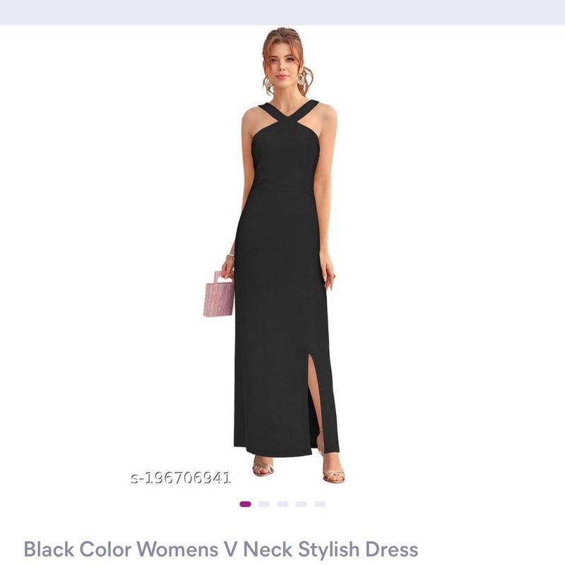 Black colour women v neck stylish dress
