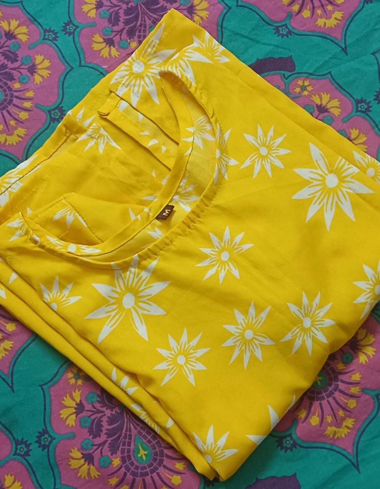 Yellow Floral Print Kurta