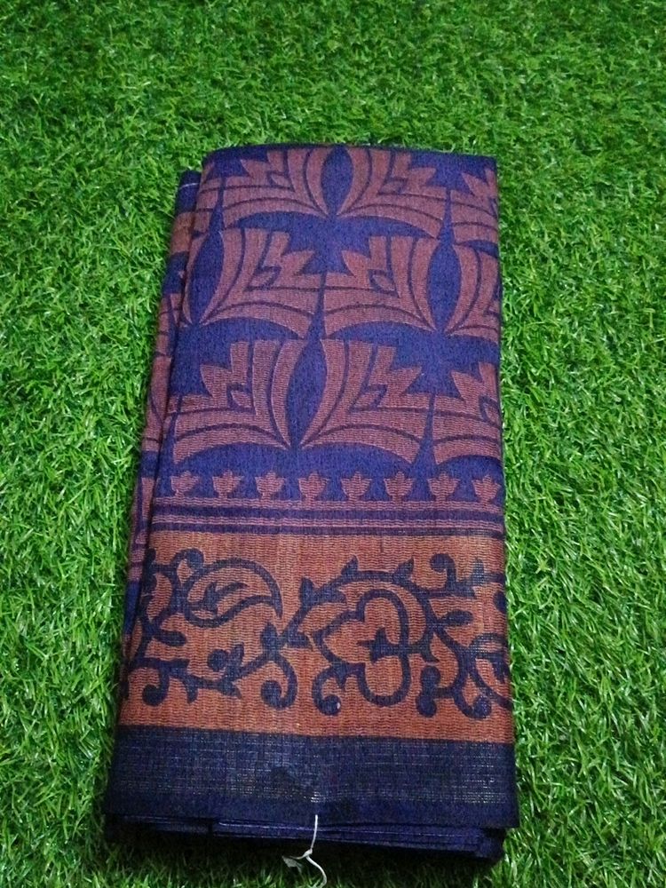 Copper Printed Chanderi Cotton Saree
