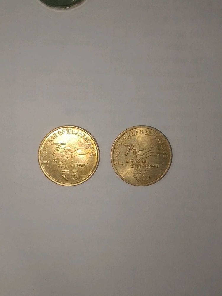 Five Rupees 75YEAR On INDIPENDENCE COIN (pack Of 2