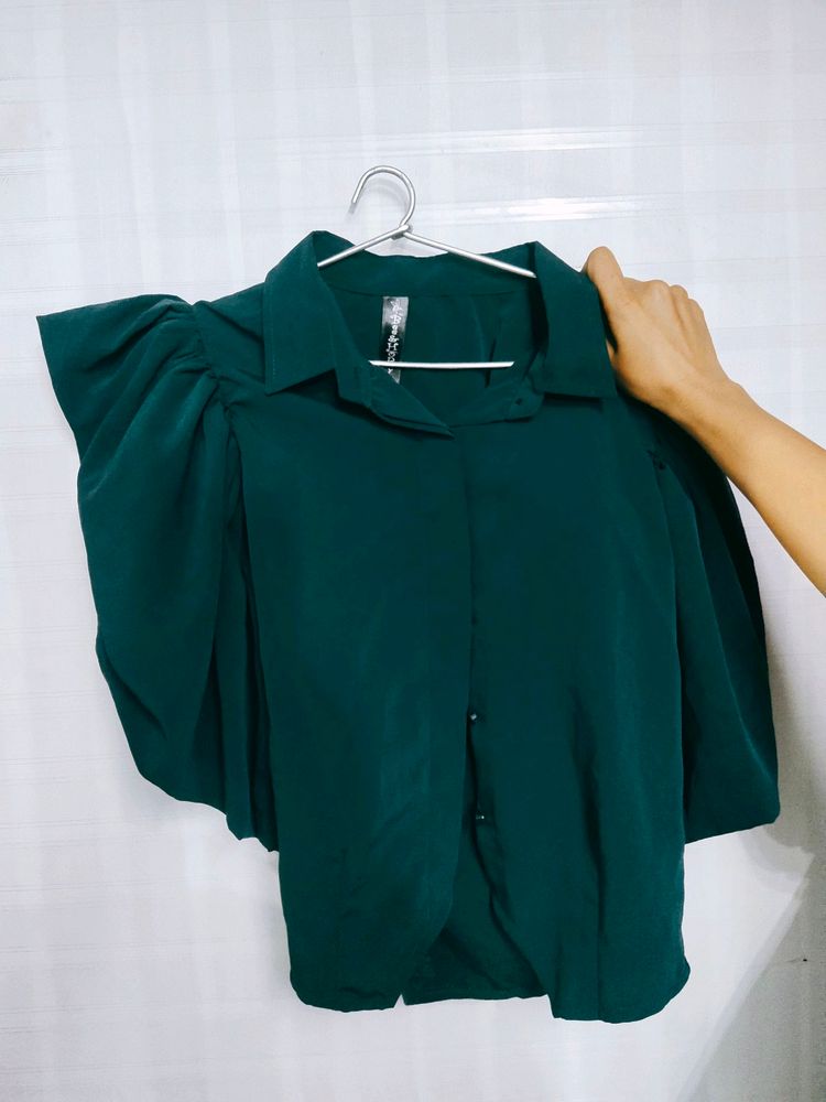 Emerald Green Puff Sleeve Crop Top
