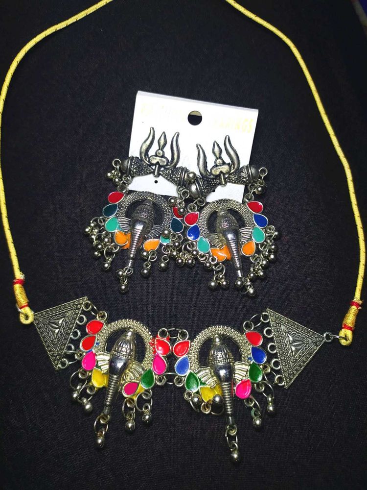 Oxidised Silver Trishul Ganesha Set