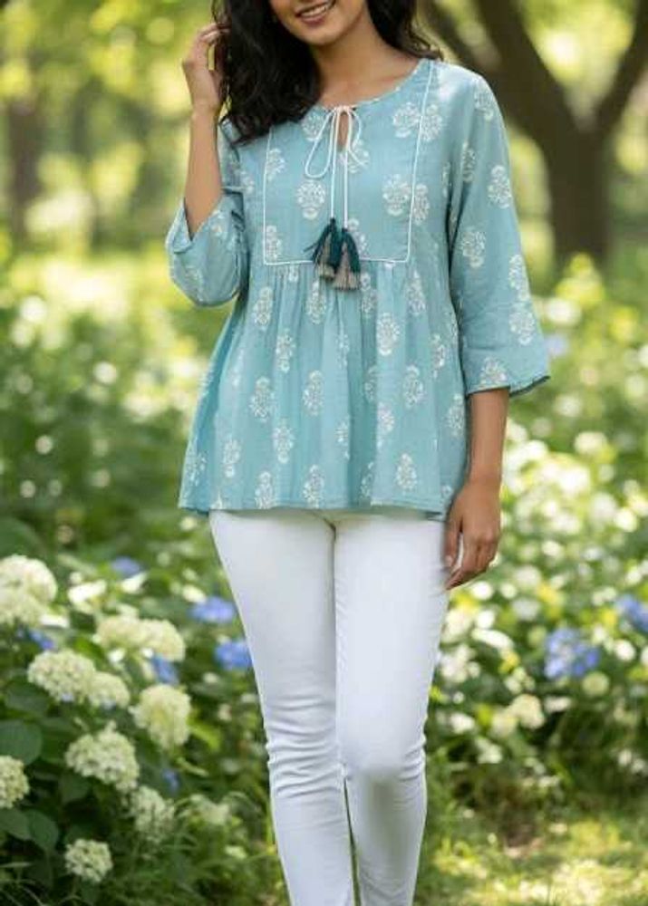 Pastel Blue Short Kurti