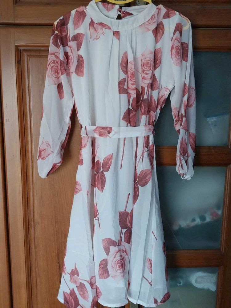 Halter Neck A - Line Knee Length Floral Dress