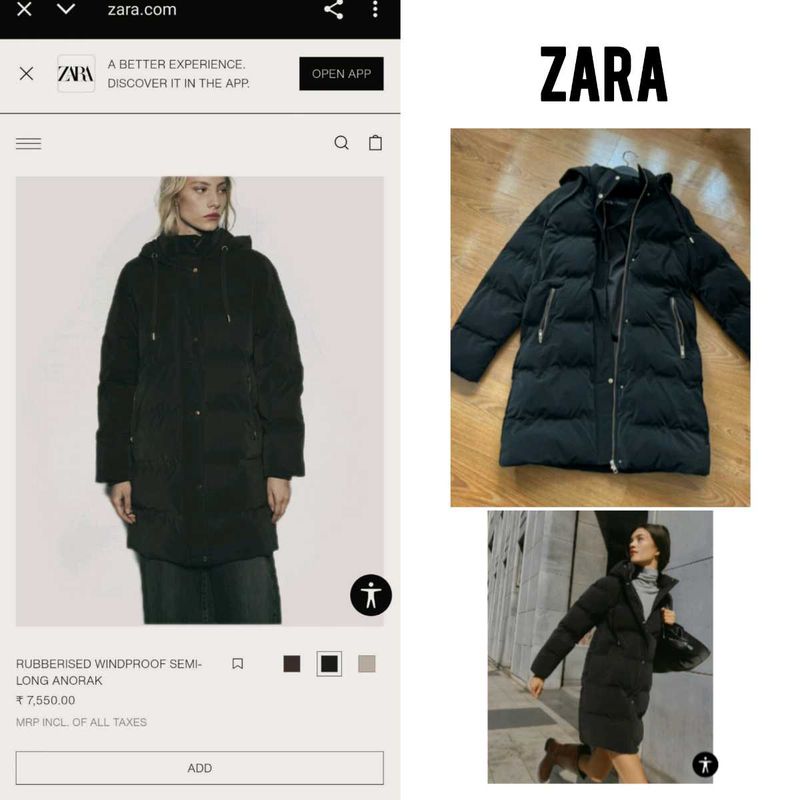 Zara puffer black hooded jacket