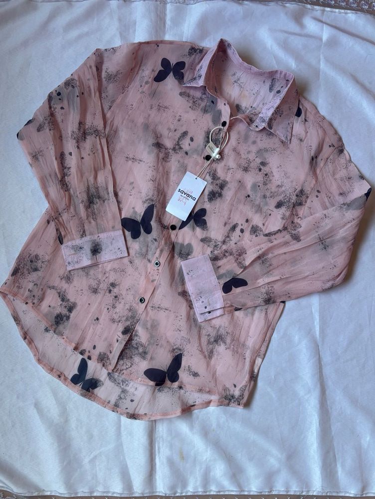 Butterfly Print Button-Down Shirt
