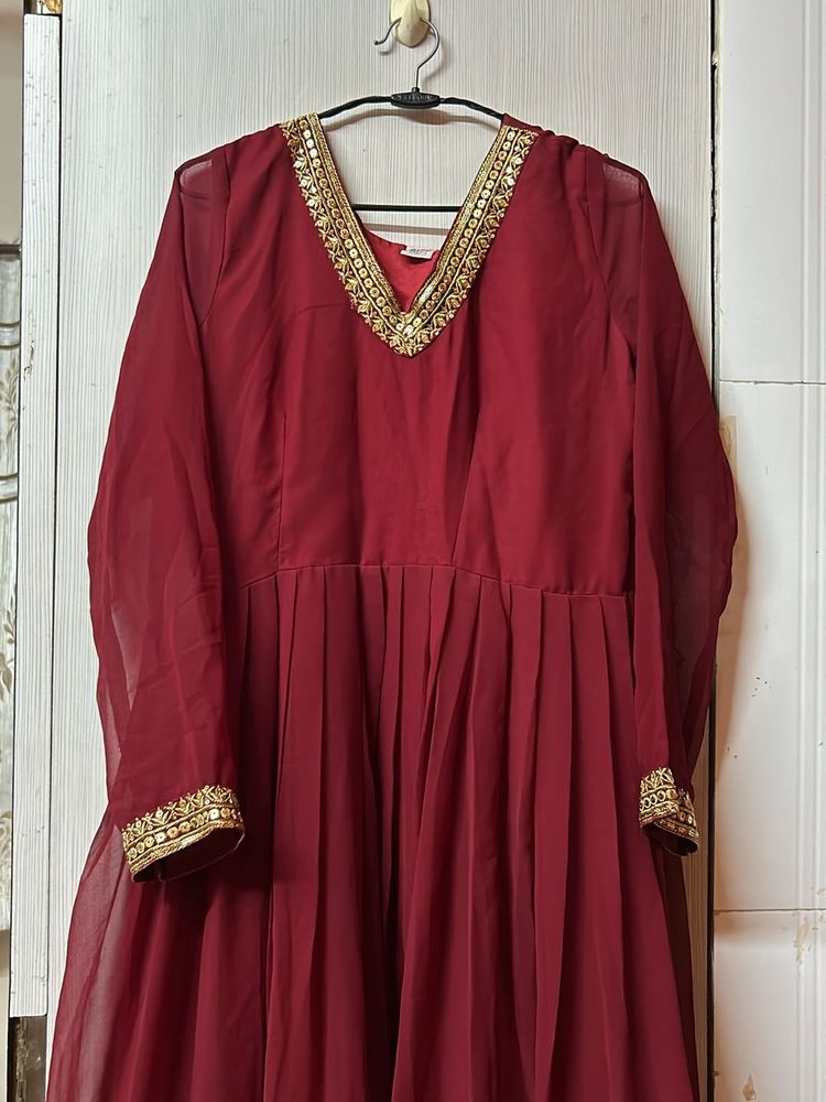Maroon Anarkali Dress with Gold Details