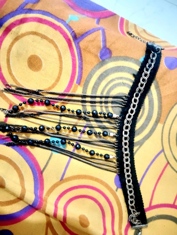 Black Multi-Chain Necklace &amp; Choker Set