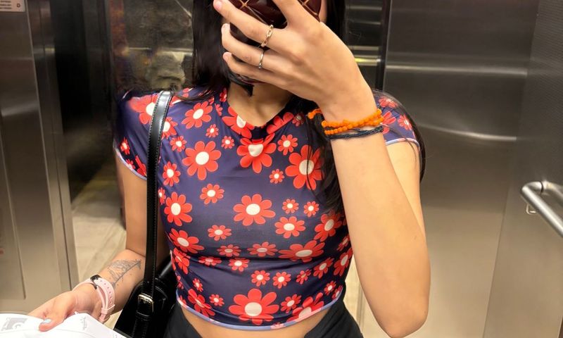 Floral Print Mesh Top