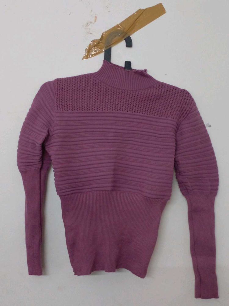 Mauve Ribbed Mock Neck Sweater