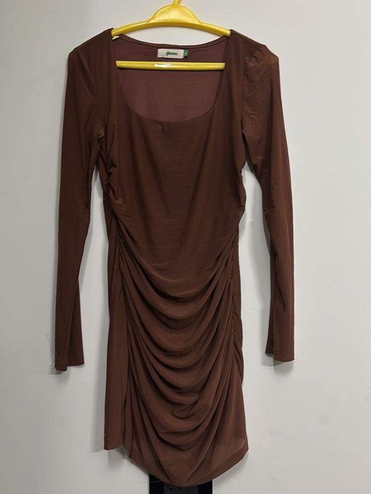 Brown Ruched Bodycon Mini Dress