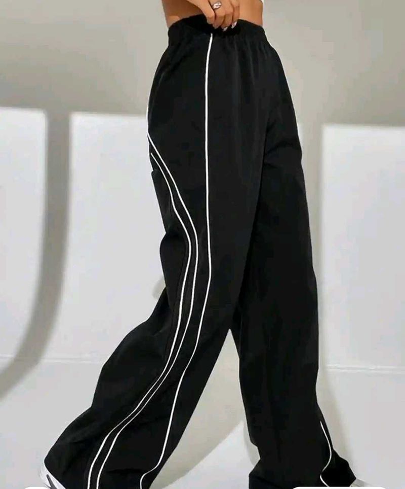 Black Track Pants with White Stripe