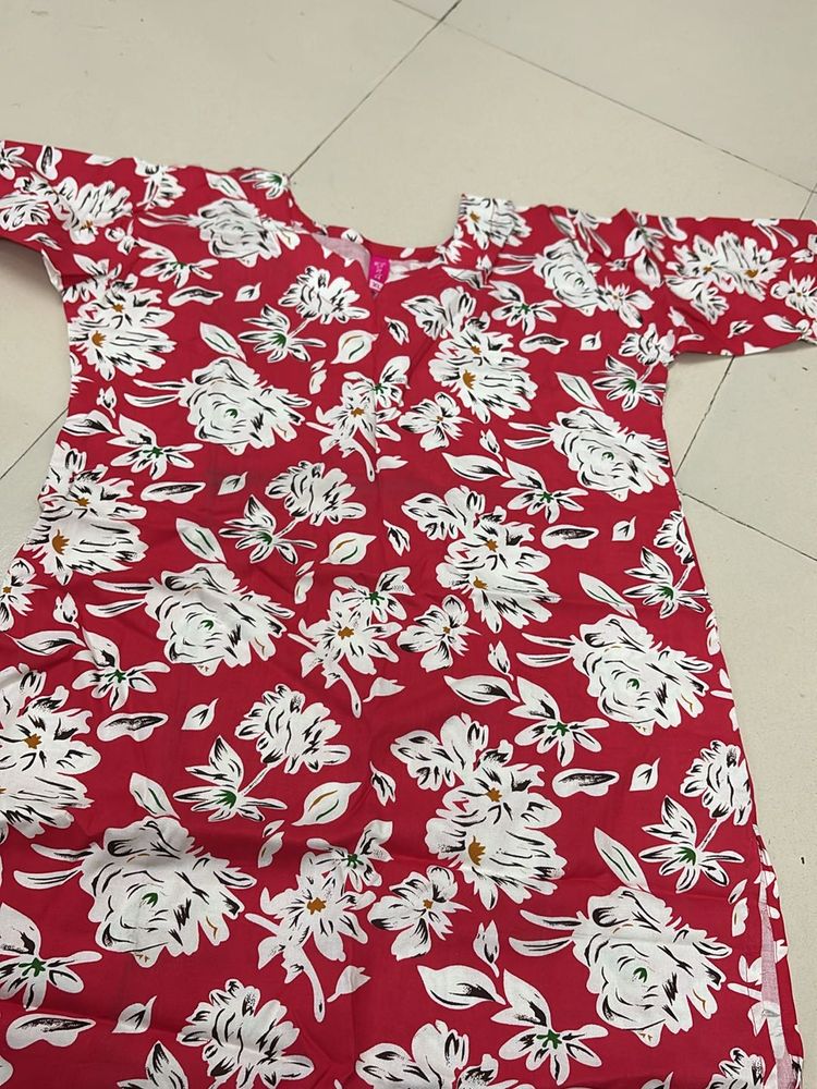 Red Floral Kurti Cotton | Summer Collection