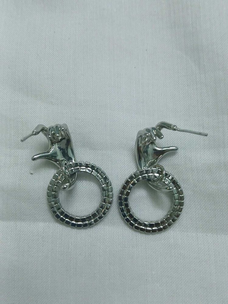 Hand &amp; Rhinestone Circle Earrings