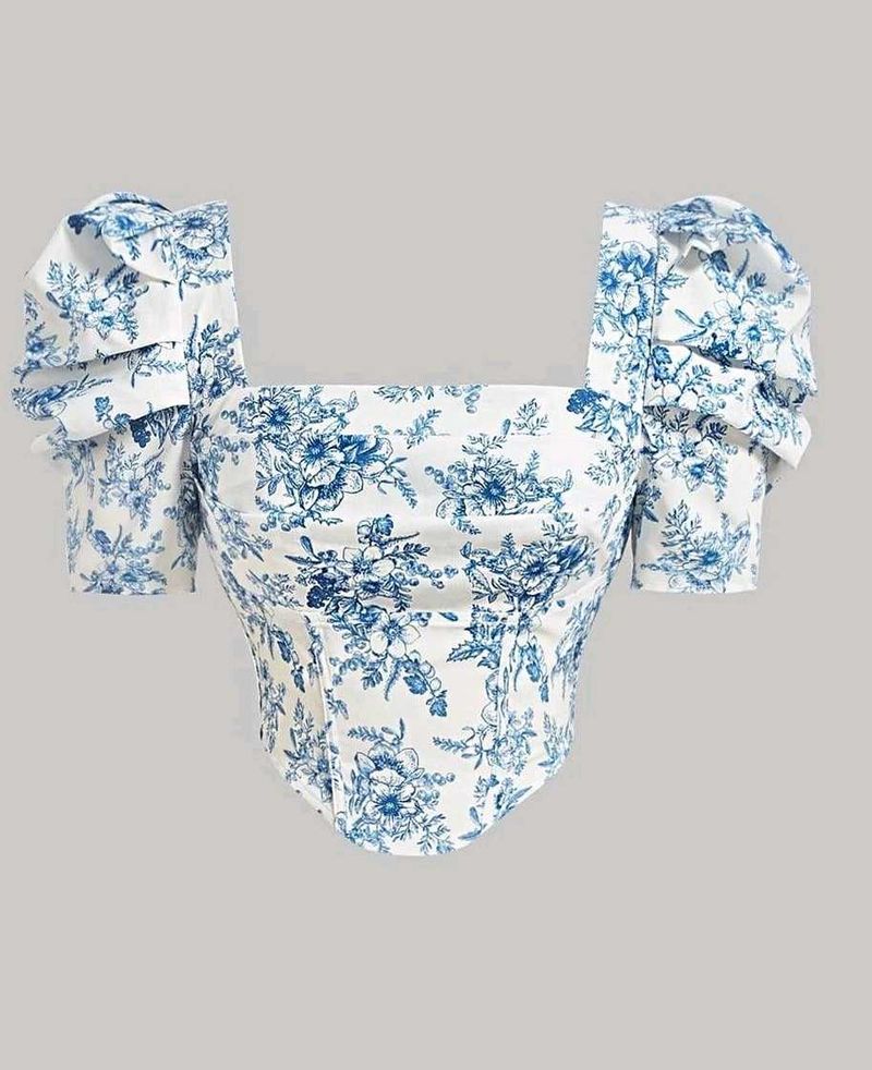 Corset Style Puff Sleeve Floral Top