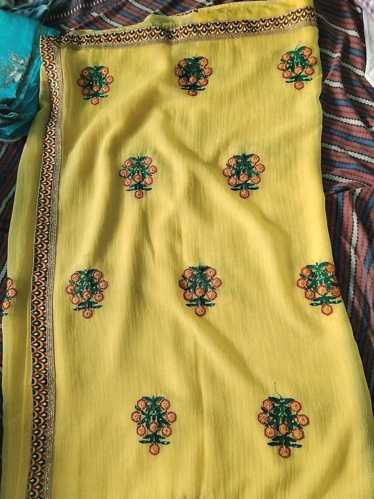 Yellow Embroidered Saree