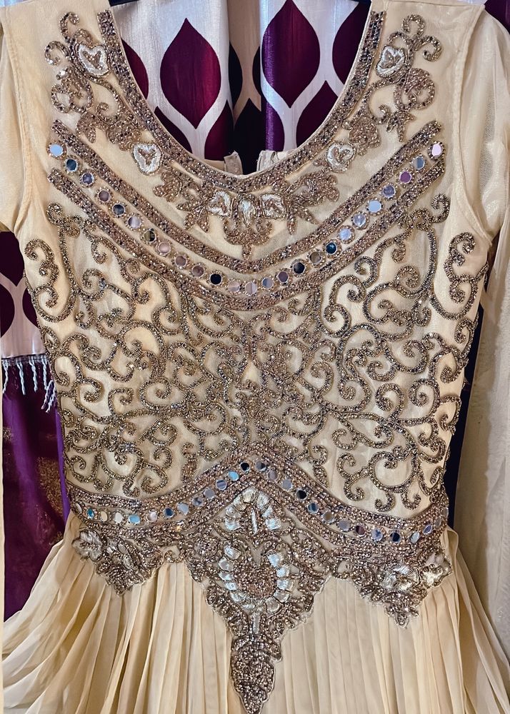 Party Wear  Golden Gown With Bottom N Dupatta Dupa